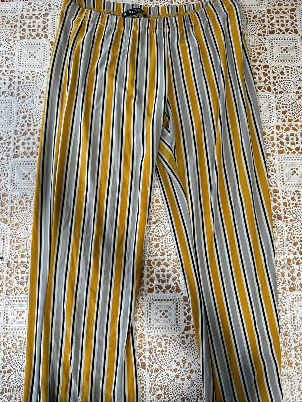 Try This Mustard Stripe Wide Leg Pants Size XL